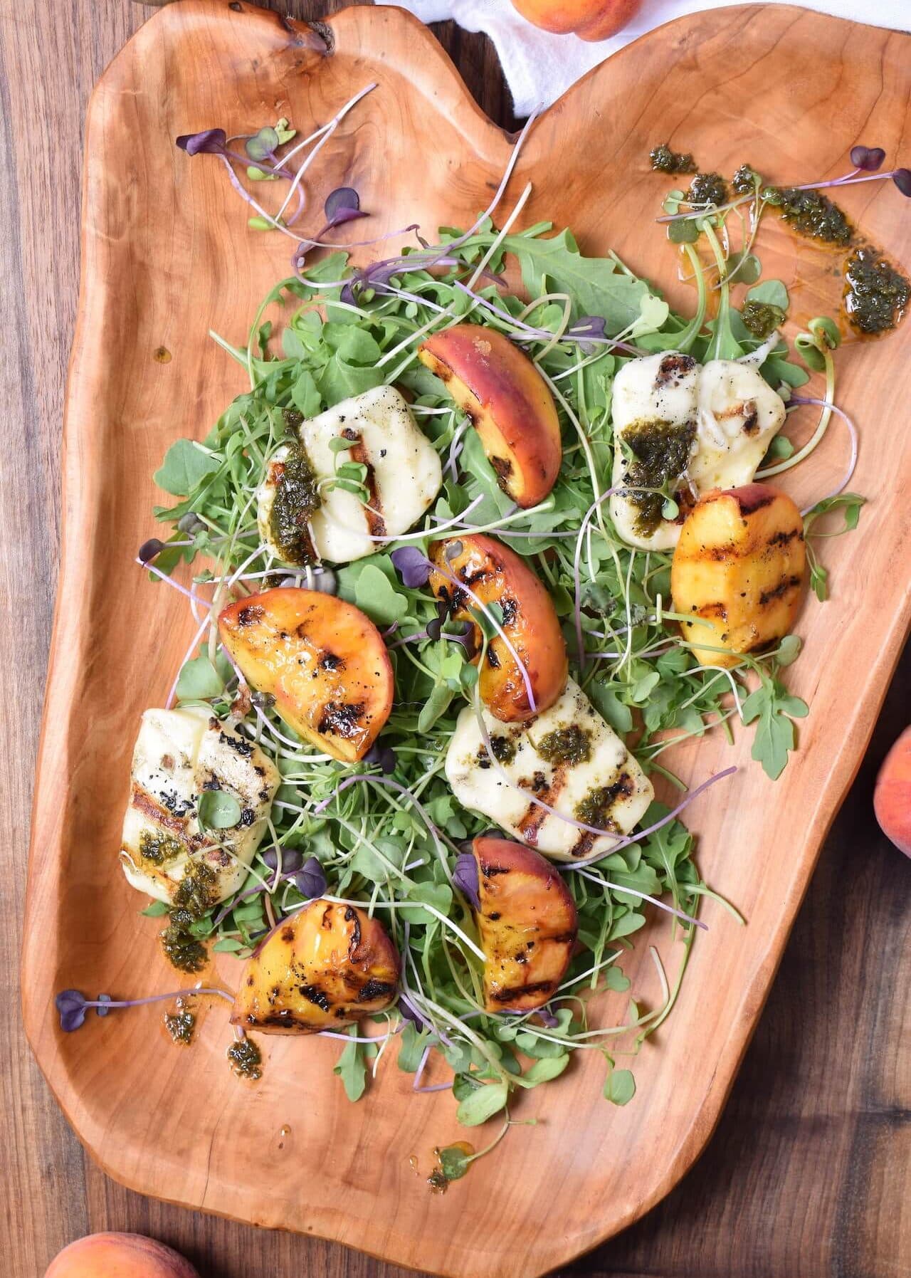 Arugula peach and halloumi salad by Carolyn Cohen