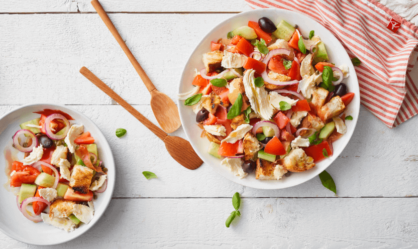 Panzanella Salad with Charred Tomato Puree and Grilled Bread - fish recipe by Carolyn Cohen
