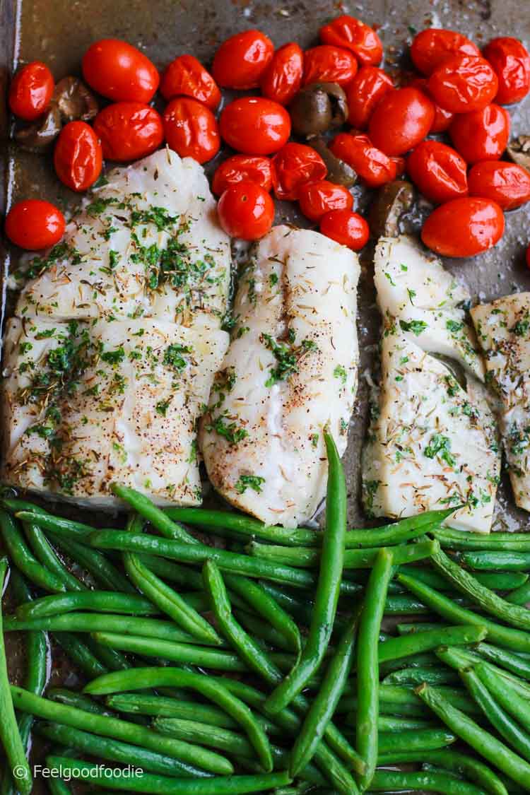 One Pan Baked Salmon Fillets with Blistered Tomatoes, Green - fish recipe by Carolyn Cohen
