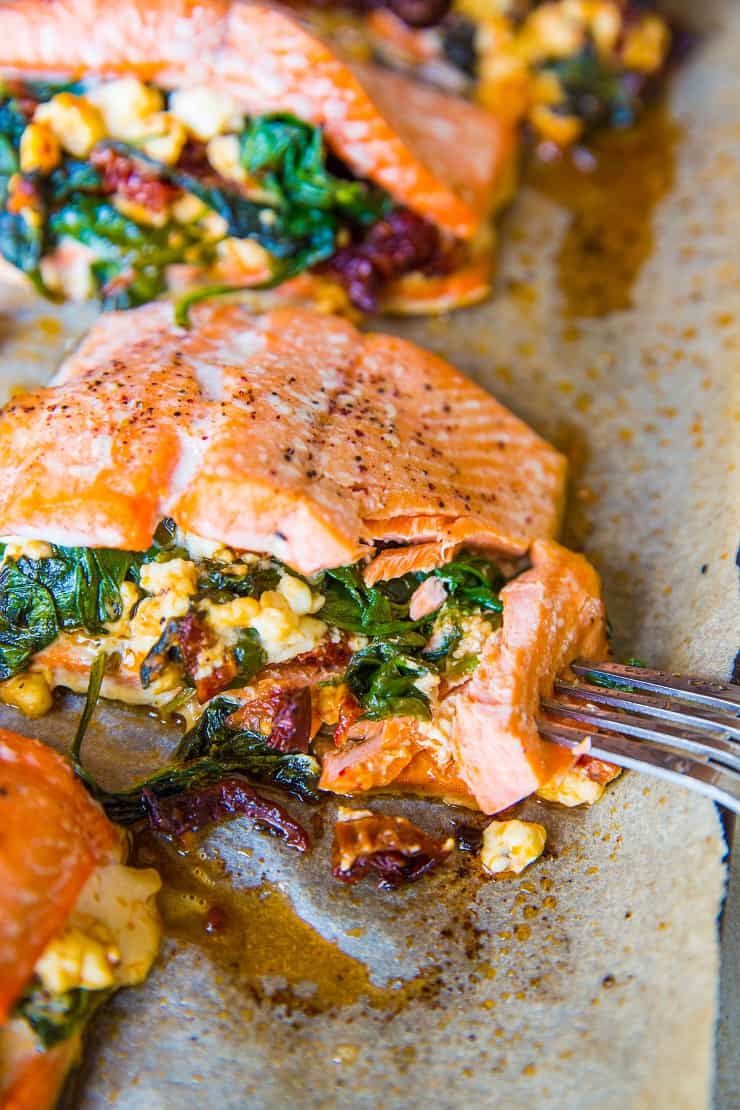 Apricot Chili Salmon Stuffed with Spinach and Shitake - fish recipe by Carolyn Cohen