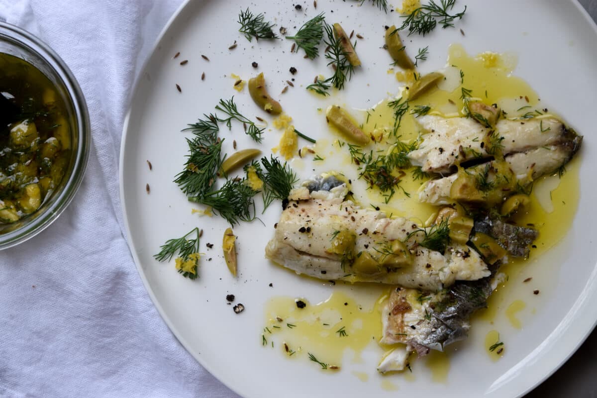 Branzino | Olive | Lemon Vinaigrette - fish recipe by Carolyn Cohen