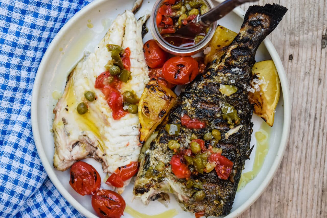 Whole Fish with Za’atar with Charred and Grated Tomato - fish recipe by Carolyn Cohen