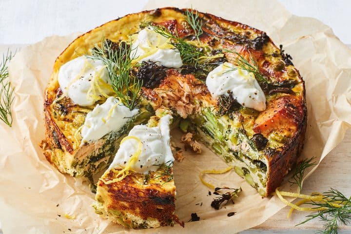 Healthy Crustless Smoked Salmon Vegetable Quiche - fish recipe by Carolyn Cohen