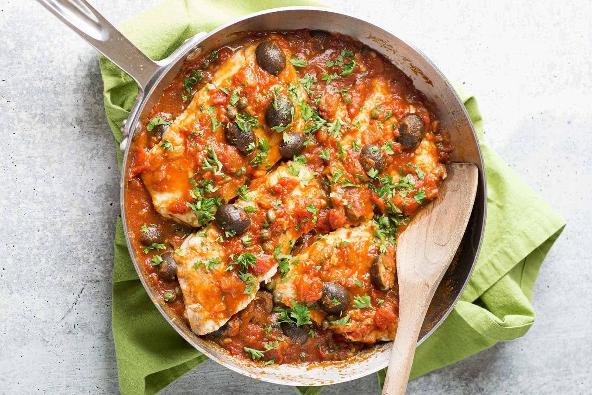 White Fish Puttanesca - fish recipe by Carolyn Cohen