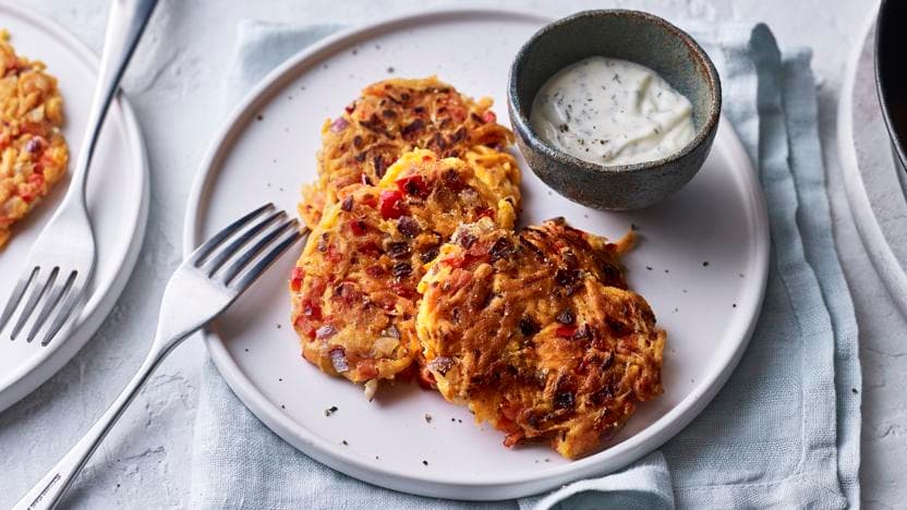 Chili Spiked Sweet Potato and Scallion Rösti - recipe by Carolyn Cohen