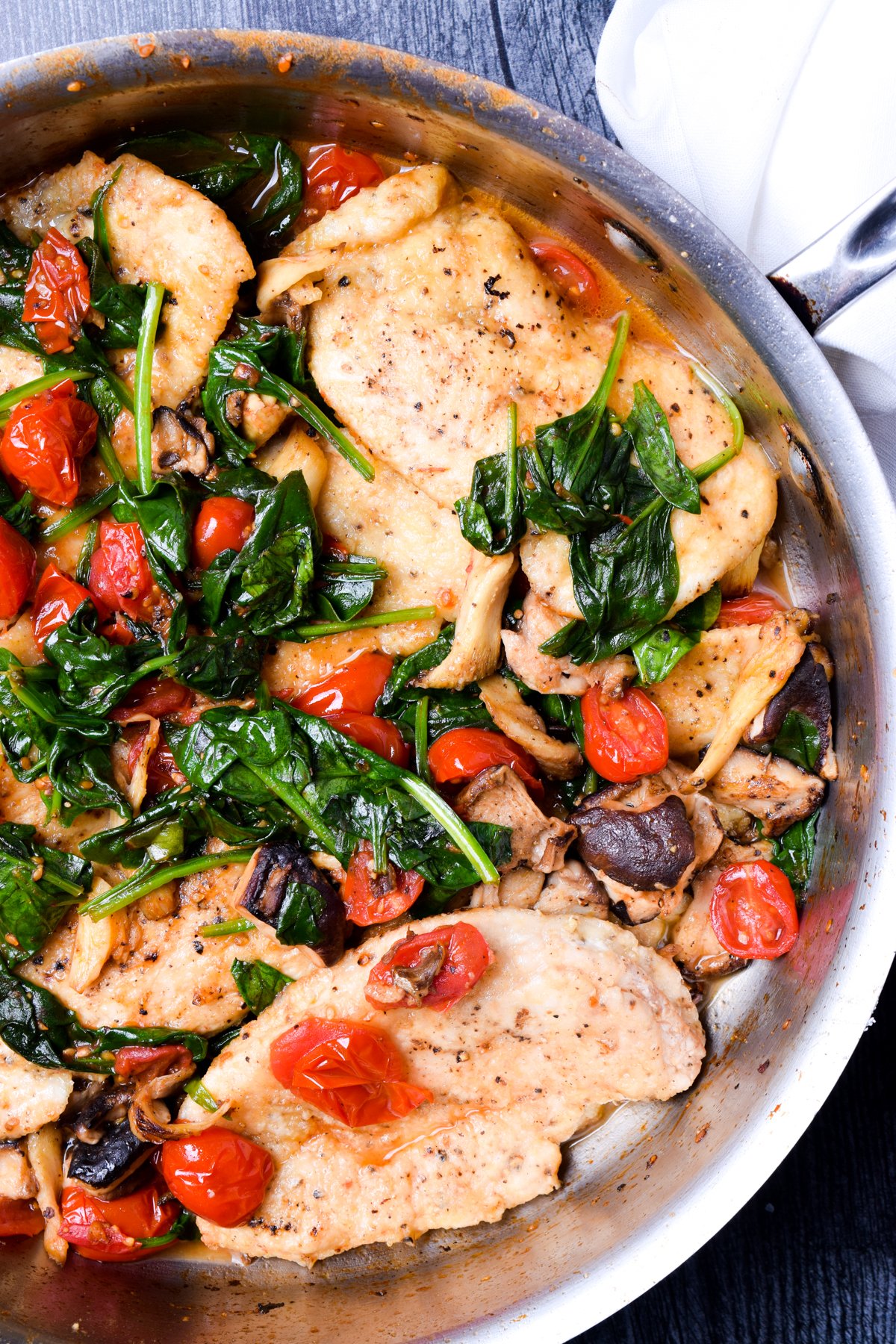 Chicken Scaloppine With Tomato Mushrooms And Spinach Delicious Dish