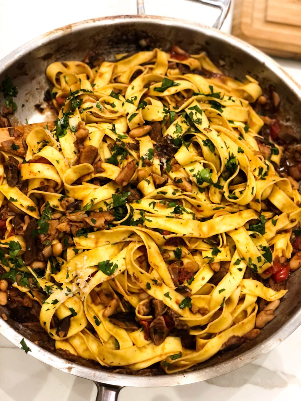 Pappardelle with Mushroom and White Bean Ragu - Delicious Dish